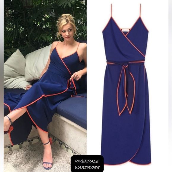 Tory Burch Dresses & Skirts - Tory Burch Grotto Wrap Dress navy blue with orange trim